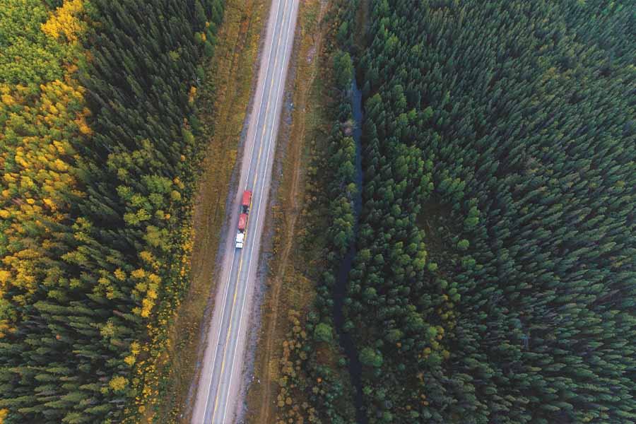 A road with a truck on it.